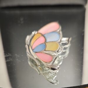 Vintage  Sterling 925 Mother Of Pearl Pastel Butterfly Pendant